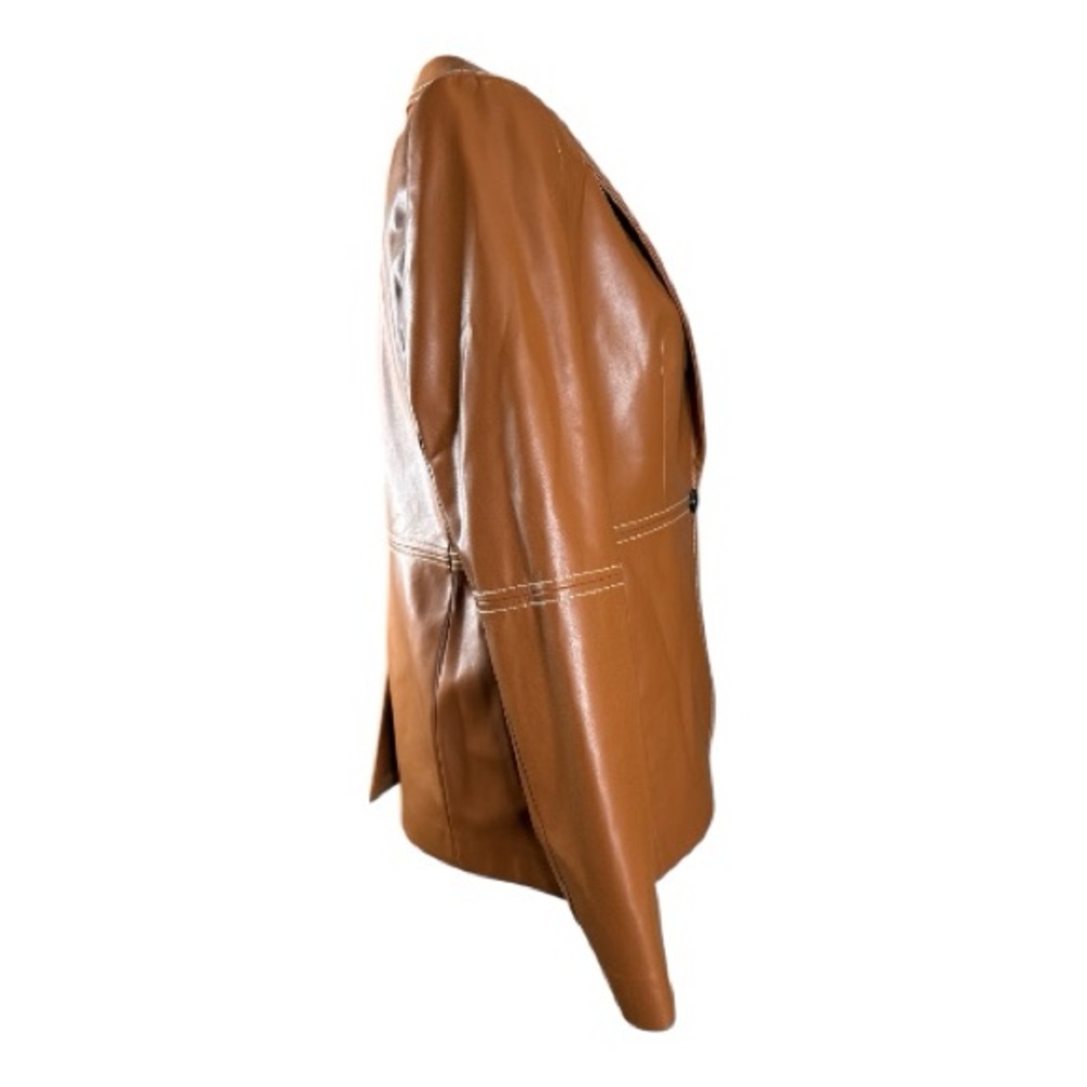 TOMMY HILFIGER Tan One-Button Vegan Leather Blazer, Size 8. - Picture 5 of 13